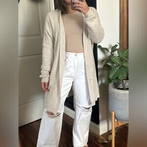 Mango Linen Blend Open Front Long Cardigan Sweater. Size M